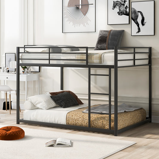 Stylish Black Full Over Full Metal Bunk Bed with Convenient Ladder