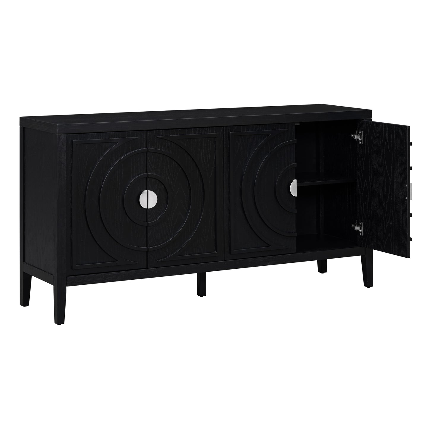 TREXM Retro Sideboard door with Circular Groove Design Round Metal Door Handle for Entrance, Dinning Room, Living Room (Black)