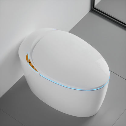 Advanced Intelligent One-Piece Smart Toilet with Integrated Bidet, Automatic Open/Close Seat, Foot Sensor Activation, LED Control Panel, Night Light, Warm Water Cleaning, and Air Drying – Modern White Design for Luxury Bathrooms