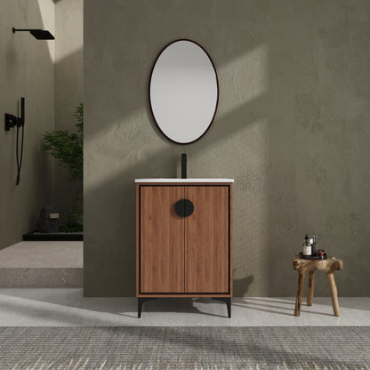 Modern 24-Inch Bathroom Vanity with Ceramic Sink, Stylish Storage Cabinet with Soft Closing Doors