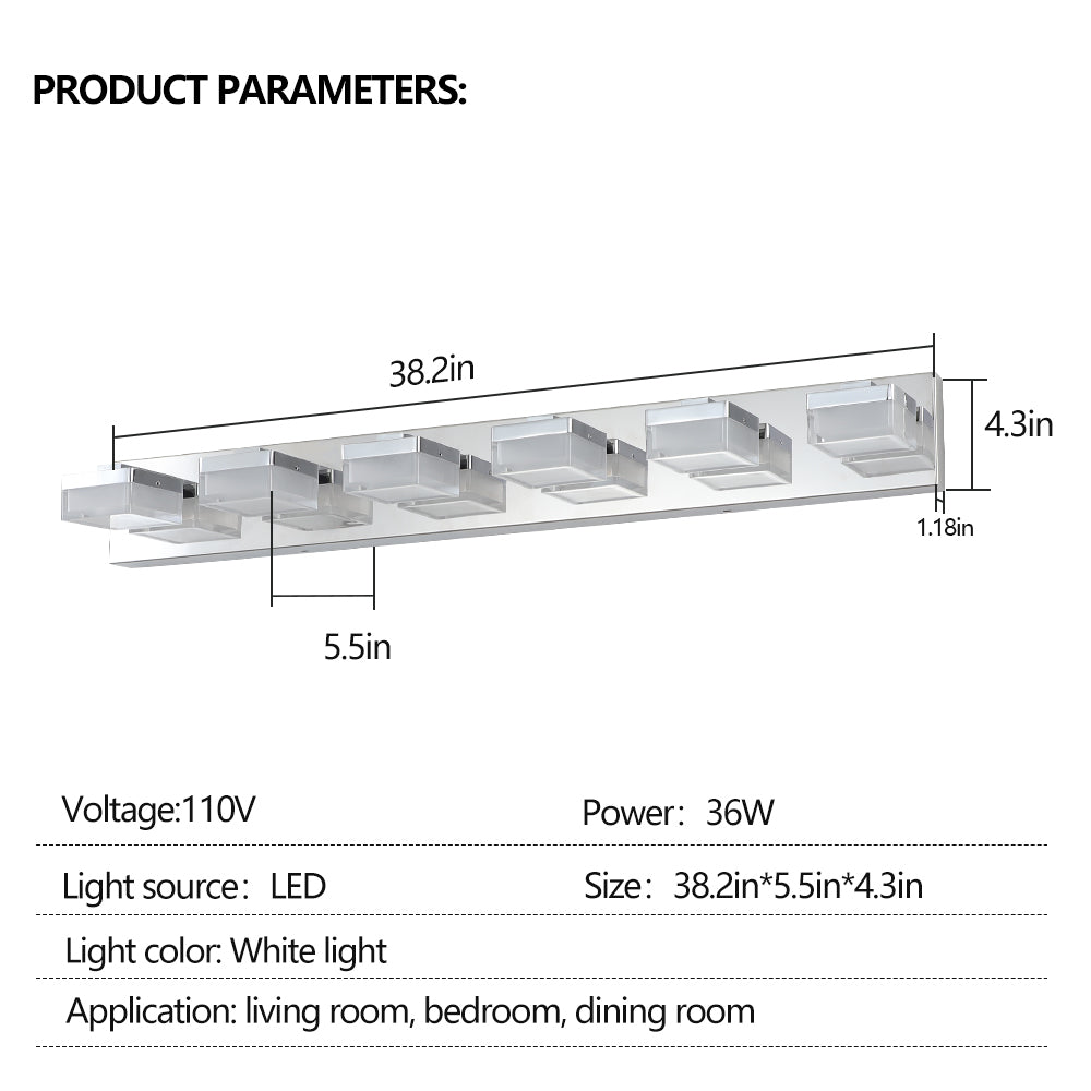 6-Light LED Vanity Light Bar for Bathrooms and Makeup Areas, Modern Sleek Fixture Chrome finish