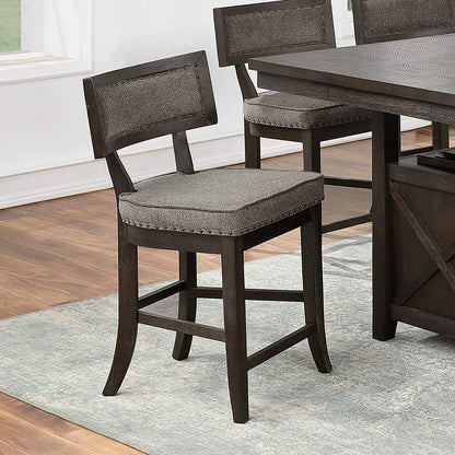 Kitchen Dining Room Chairs Solid wood & Veneer 2pcs High Chair Set Cushion Curved Seat back Rustic Espresso Counter Height Chairs