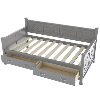 Elegant Twin Size Daybed with Spacious Drawers, X-Frame Design, Modern Rustic Appeal in Gray