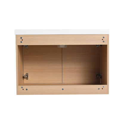 30-Inch Oak Bathroom Vanity Set with Resin Sink and Storage Cabinet