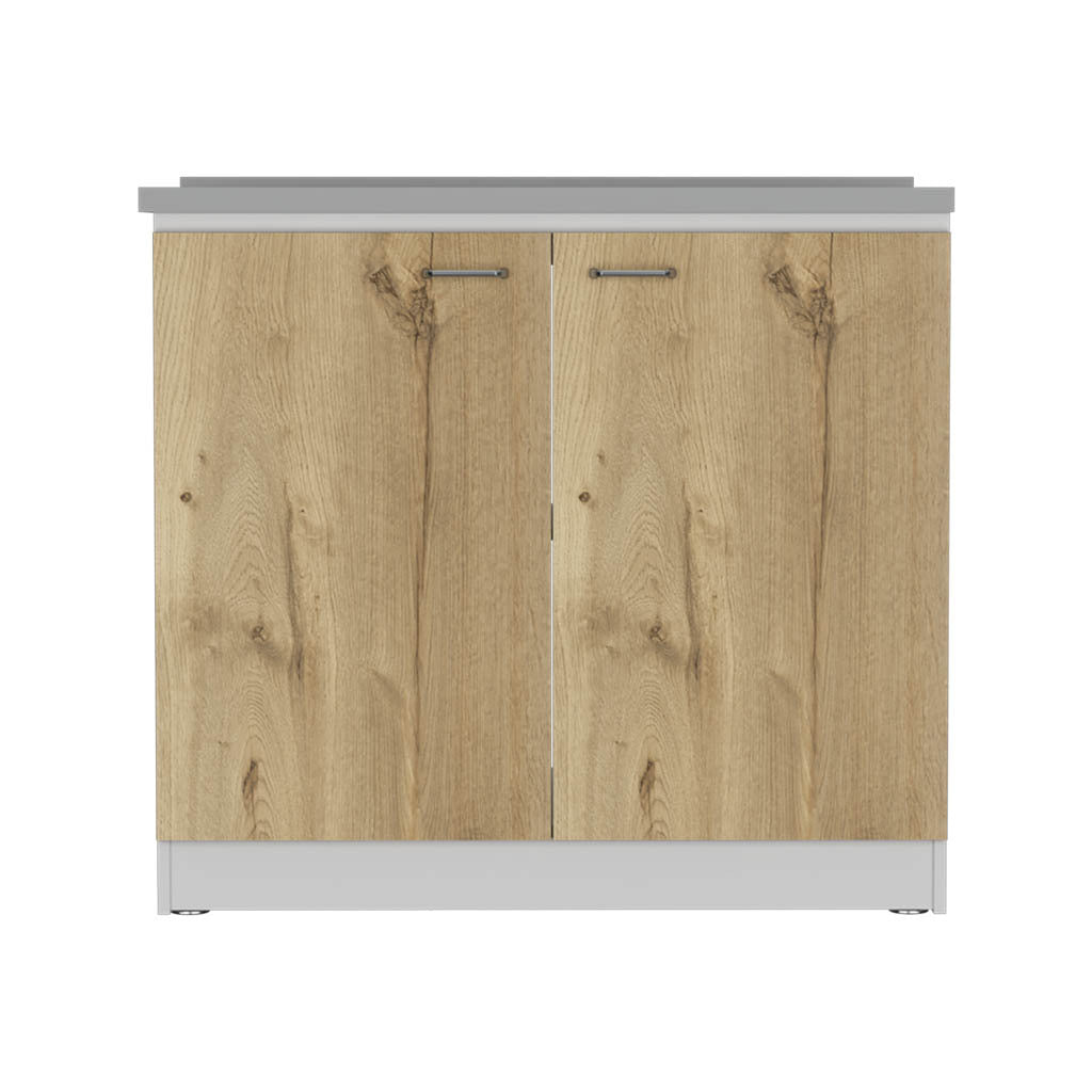 Modern Napoles Kitchen Utility Sink Cabinet with Double Doors and Shelf - White/Light Oak