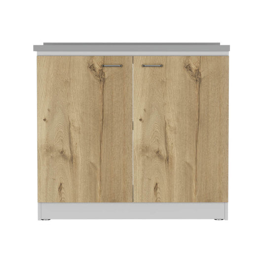 Modern Napoles Kitchen Utility Sink Cabinet with Double Doors and Shelf - White/Light Oak