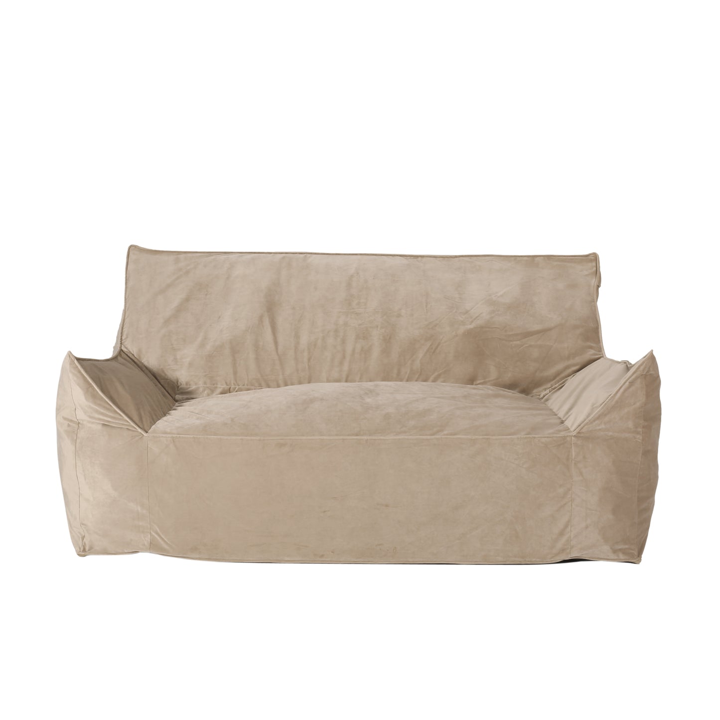2-Seater Bean Bag Chair with Armrests, 60-Inch Foam-Filled Interior, Removable Cover Taupe Velvet