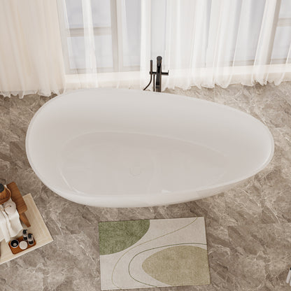 Luxury 59" Freestanding Soaking Bathtub in Glossy White - Handcrafted Solid Surface Design with Efficient Drain System