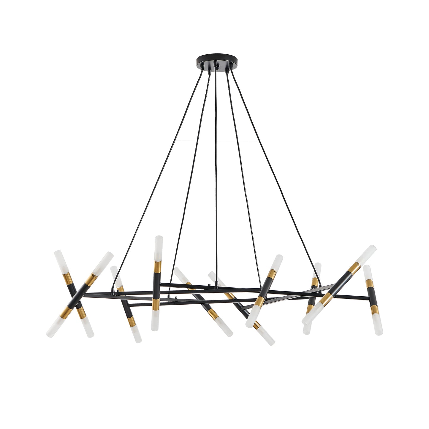 Modern Branch Chandelier with Frosted Tubes, Adjustable Pendant for Dining and Living Rooms Black & Gold