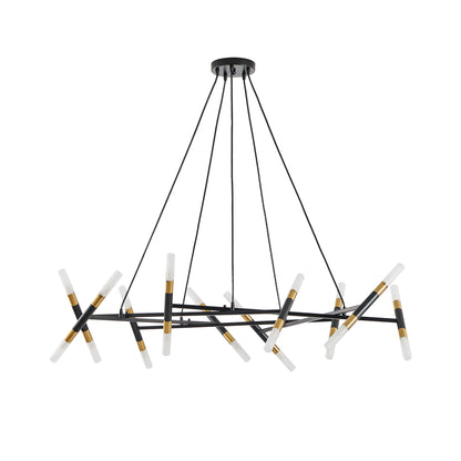 Modern Branch Chandelier with Frosted Tubes, Adjustable Pendant for Dining and Living Rooms Black & Gold