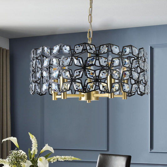 Modern Crystal Chandelier for Living Room - 5-Light Pendant, K9 Crystals, Sand Gold and Black Finish
