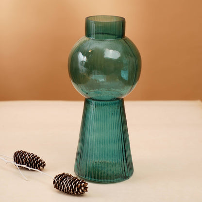 Handcrafted Mouth-Blown Glass Funnel Flare Vase, Large 5x12 Inch Tall Centerpiece for Home & Office Teal