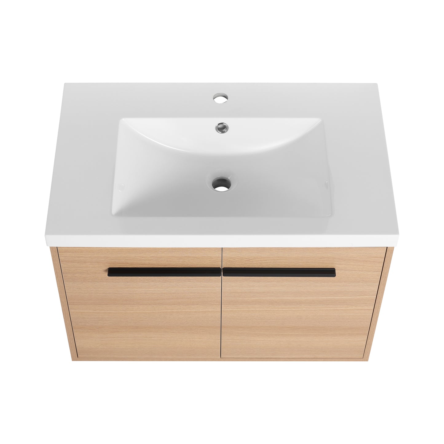 30-Inch Oak Bathroom Vanity Set with Resin Sink and Storage Cabinet