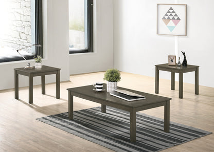 3-Piece Living Room Coffee Table Set: Rect. Coffee Table + 2 End Tables, MDF/Rubber Wood, Modern Style Dark Gray