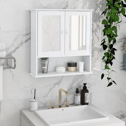 Modern White Bathroom Wall Cabinet with Double Mirror Doors and Adjustable Shelves