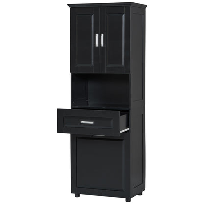 Stylish Tall Black Bathroom Storage Cabinet with Removable Laundry Basket and Ample Organizing Space