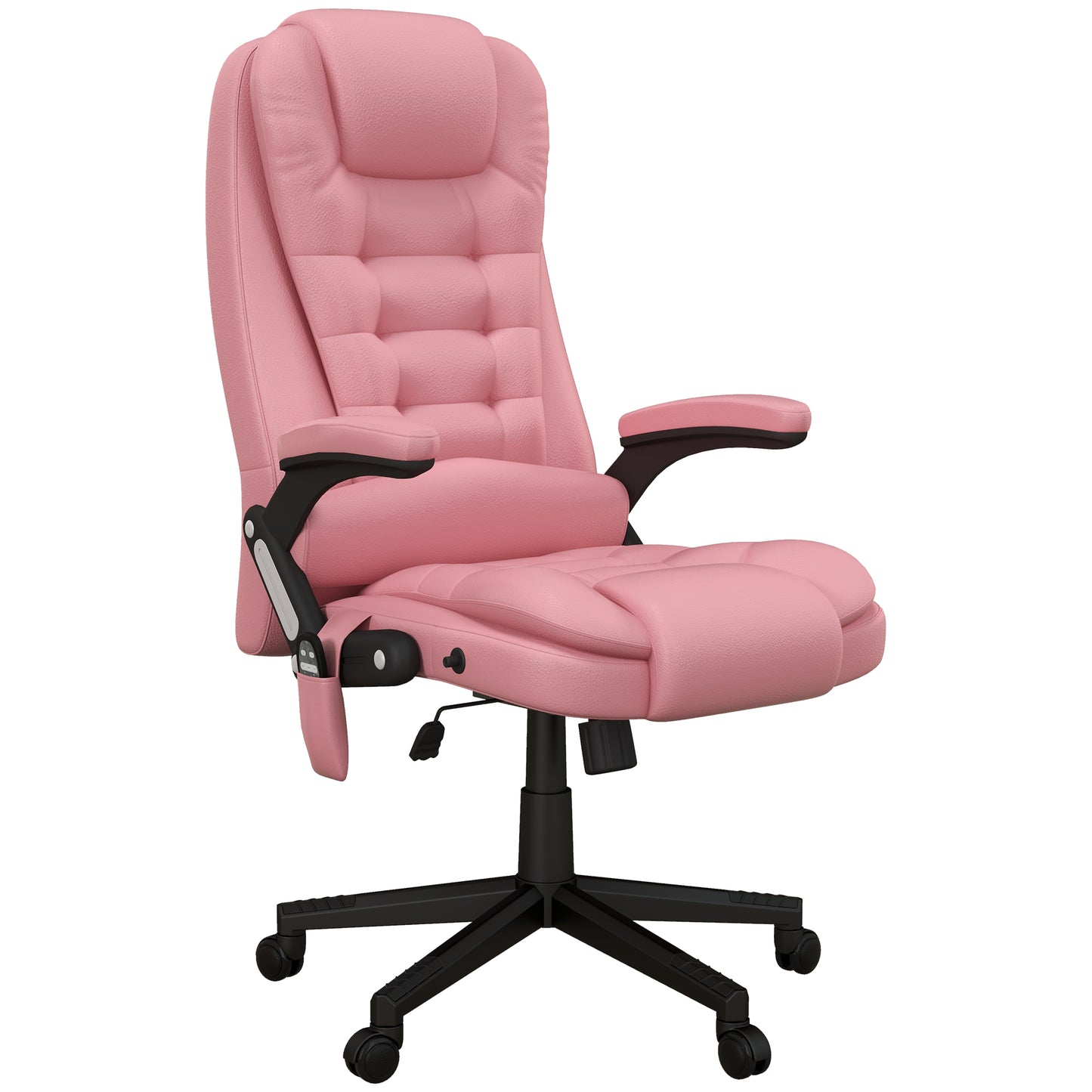 Pink High Back Massage Office Chair with Heated Recline and Remote Control - 6 Vibration Points, PU Leather