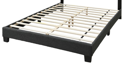 Elegant Charcoal Wool Floral Queen Bedframe with LED Lighted Headboard