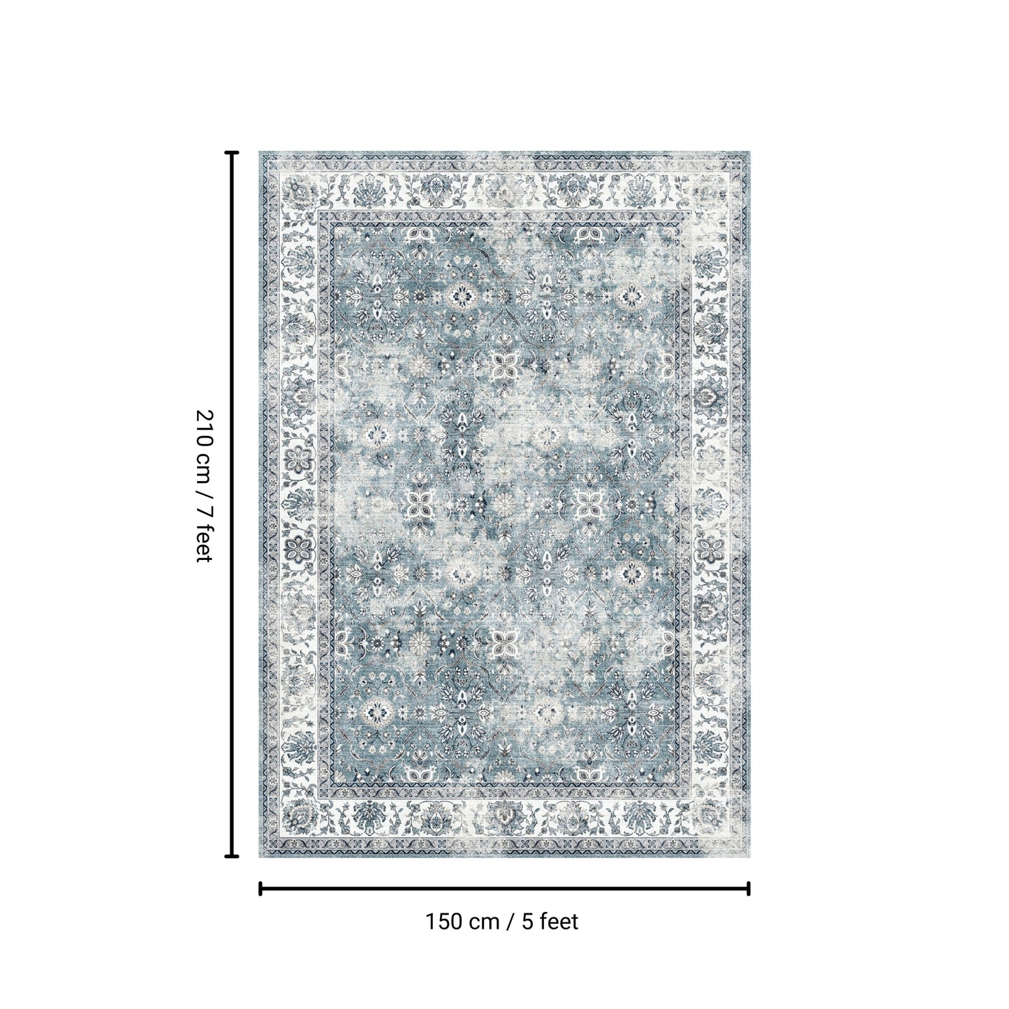 5x7 ft Machine-Washable Non-Slip Area Rug for High-Traffic Rooms & Entryways, Low-Pile Polyester Silver