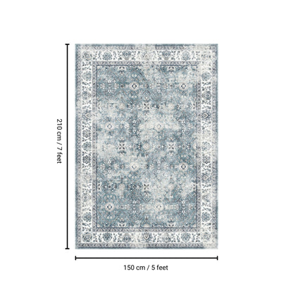 5x7 ft Machine-Washable Non-Slip Area Rug for High-Traffic Rooms & Entryways, Low-Pile Polyester Silver