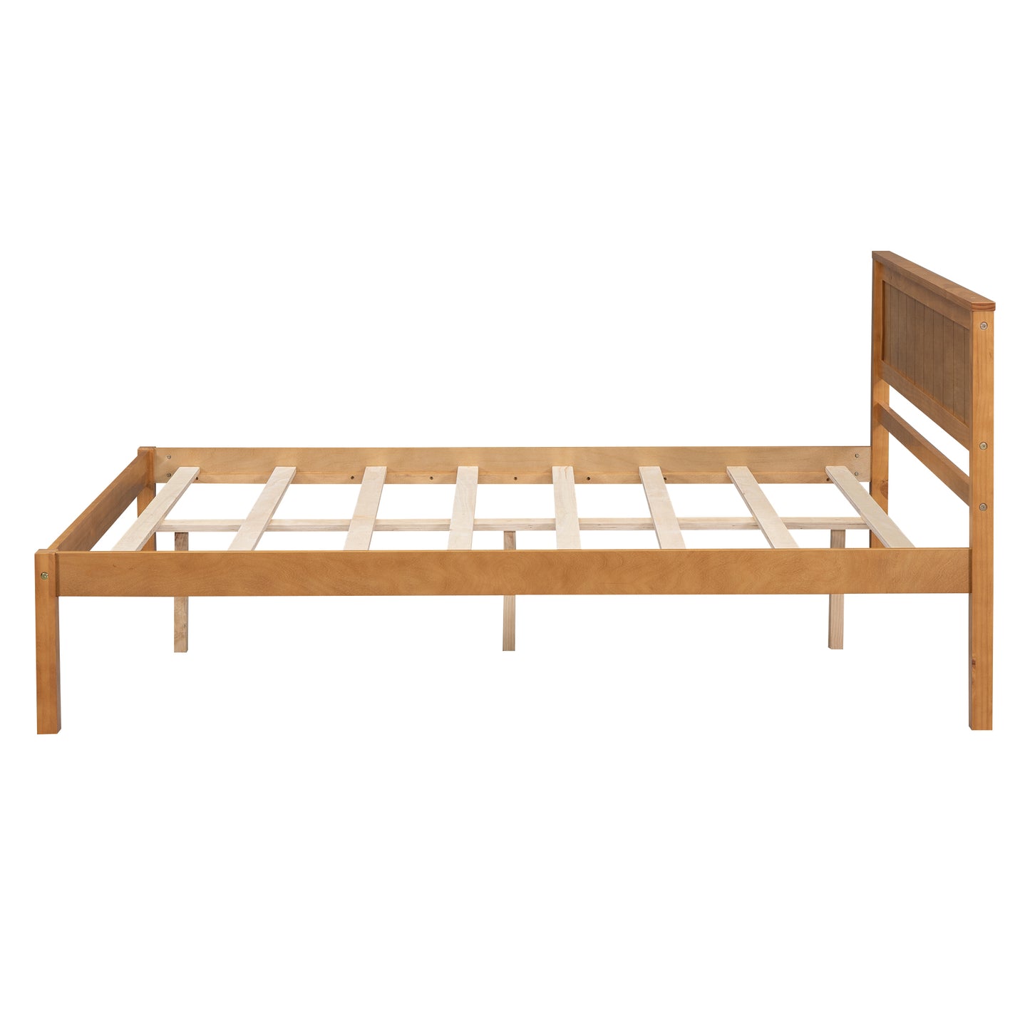 Oak Full Platform Bed Frame with Headboard - No Box Spring Required, Wood Slat Support