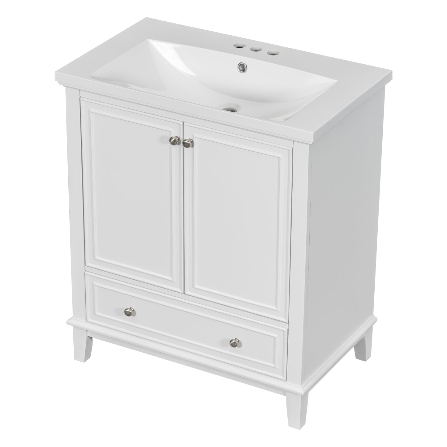 30" Modern Bathroom Vanity with Ceramic Sink, Multi-Storage Cabinet with Adjustable Shelves, Durable Solid Wood & MDF Construction, White Finish