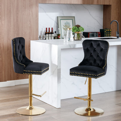 Black Velvet Bar Stools Adjustable Height 27 To 35 Inches
