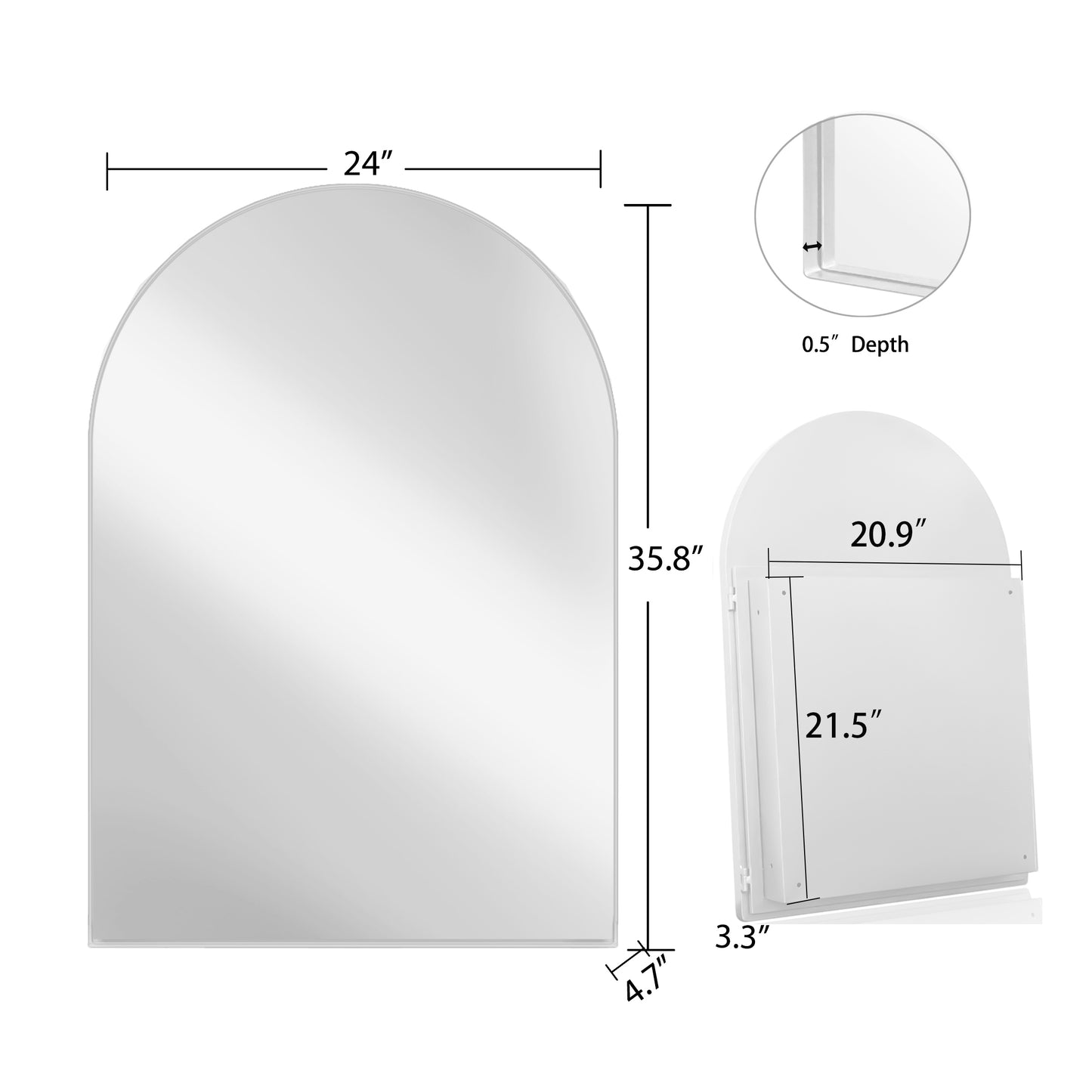 24x36 Inch Arched Recessed Medicine Cabinet, Metal Framed Bathroom Wall Cabinet with Mirror and Adjustable Shelves, Wall Mirror with Storage for Bathroom, White