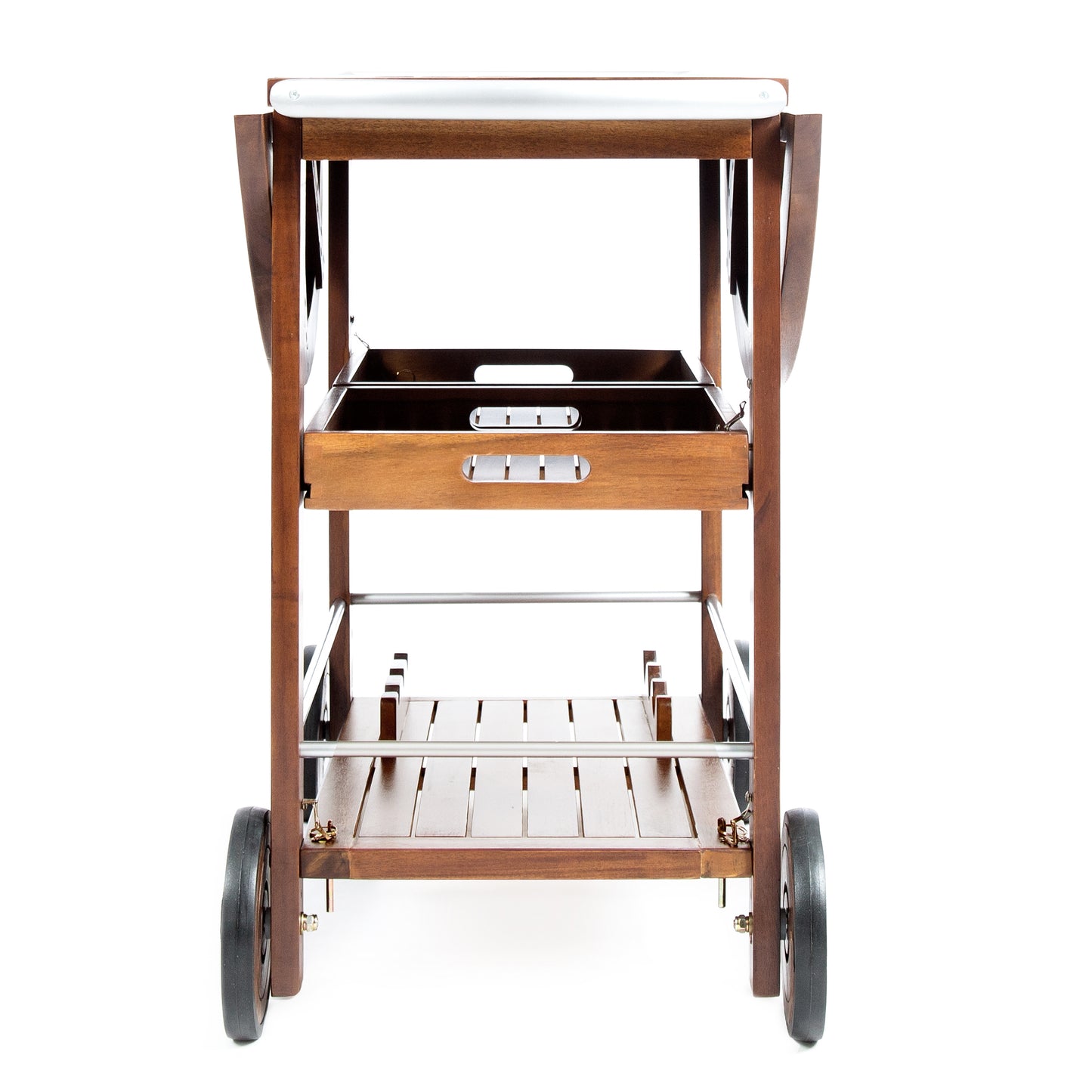 Tillary Drop Leaf Outdoor Bar Cart With Wine Rack Oak Finish