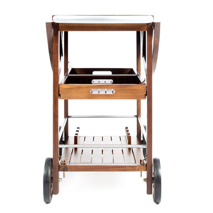 Tillary Drop Leaf Outdoor Bar Cart With Wine Rack Oak Finish