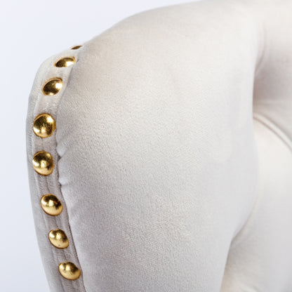 Velvet Tufted Button Office Chair with Golden Base - Adjustable Swivel Desk Chair in Beige