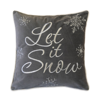 20x20 Inch Cotton Throw Pillow with Embroidered Let It Snow Includes Insert Living Room Cushion Gray