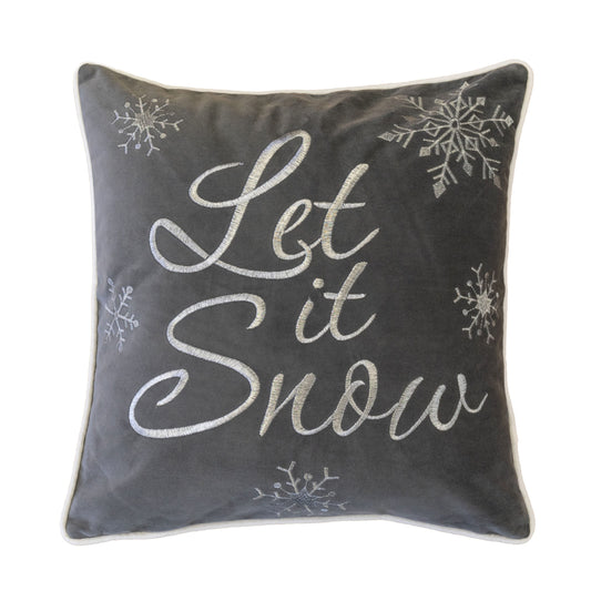 20x20 Inch Cotton Throw Pillow with Embroidered Let It Snow Includes Insert Living Room Cushion Gray