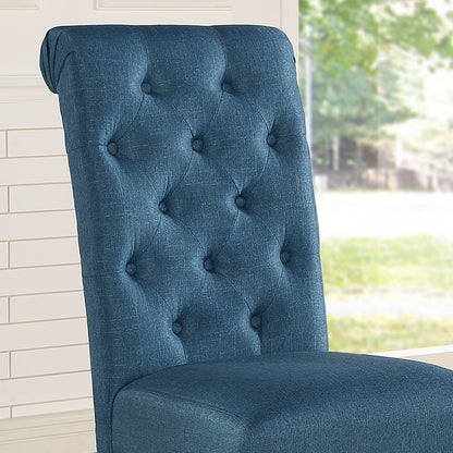 Set of 2 Solid Wood Tufted Dining Chairs, Oak Frame, Velvet Upholstery, 18W x 21D x 39.2H in, Blue