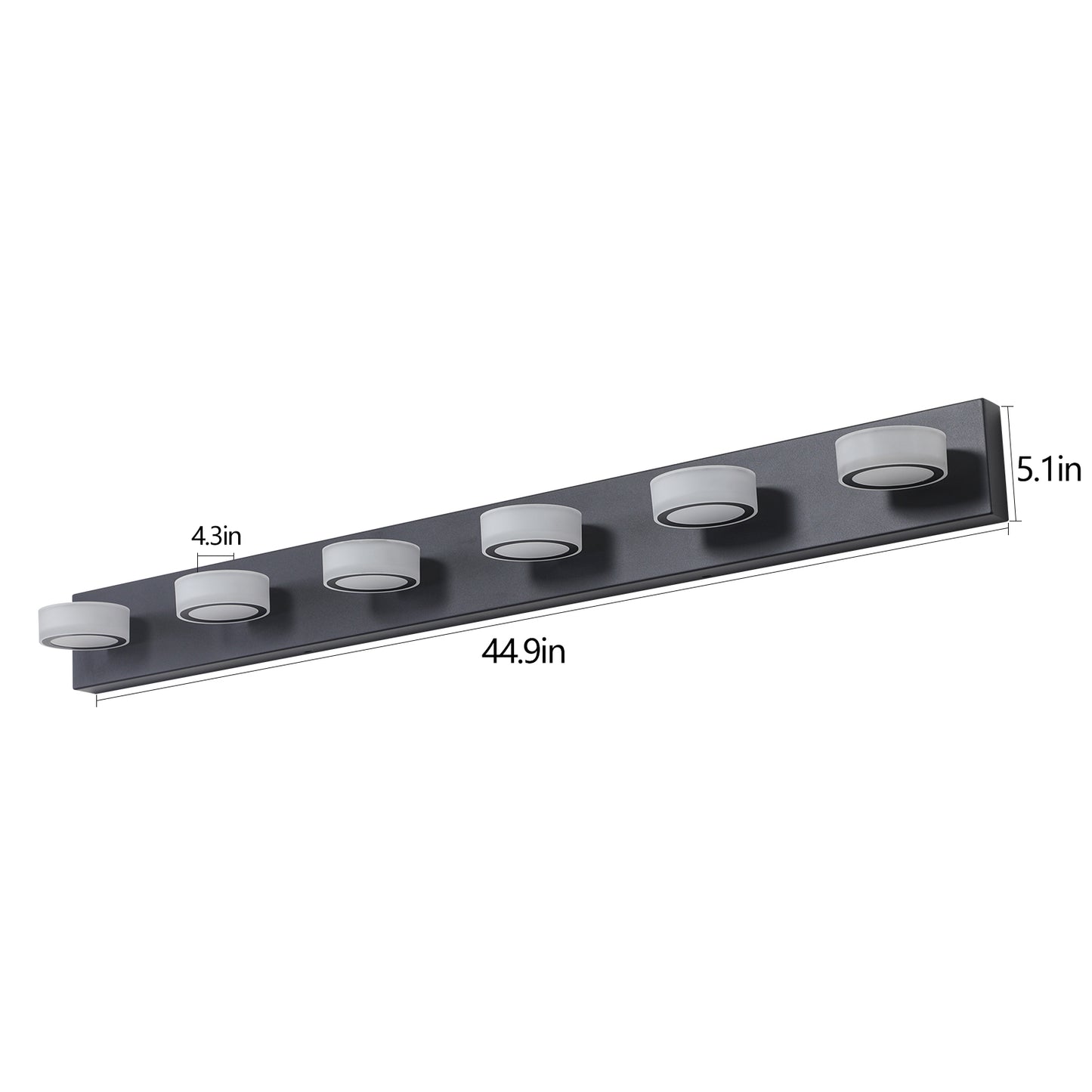 LED 6-Light Vanity Light for Bathroom Over-Mirror Wall Mount Modern Acrylic & Iron 44.9 in L Black