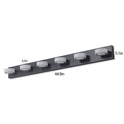 LED 6-Light Vanity Light for Bathroom Over-Mirror Wall Mount Modern Acrylic & Iron 44.9 in L Black
