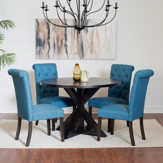 Round Cross Buck Dining Table With Four Contemporary Chairs
