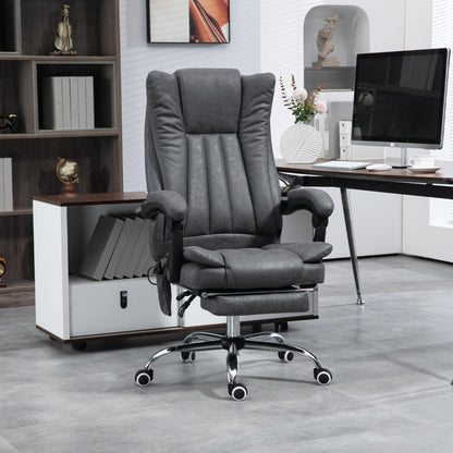 Vinsetto High Back Massage Office Chair with Heat, Adjustable Height, and Footrest - Rock Grey Microfiber