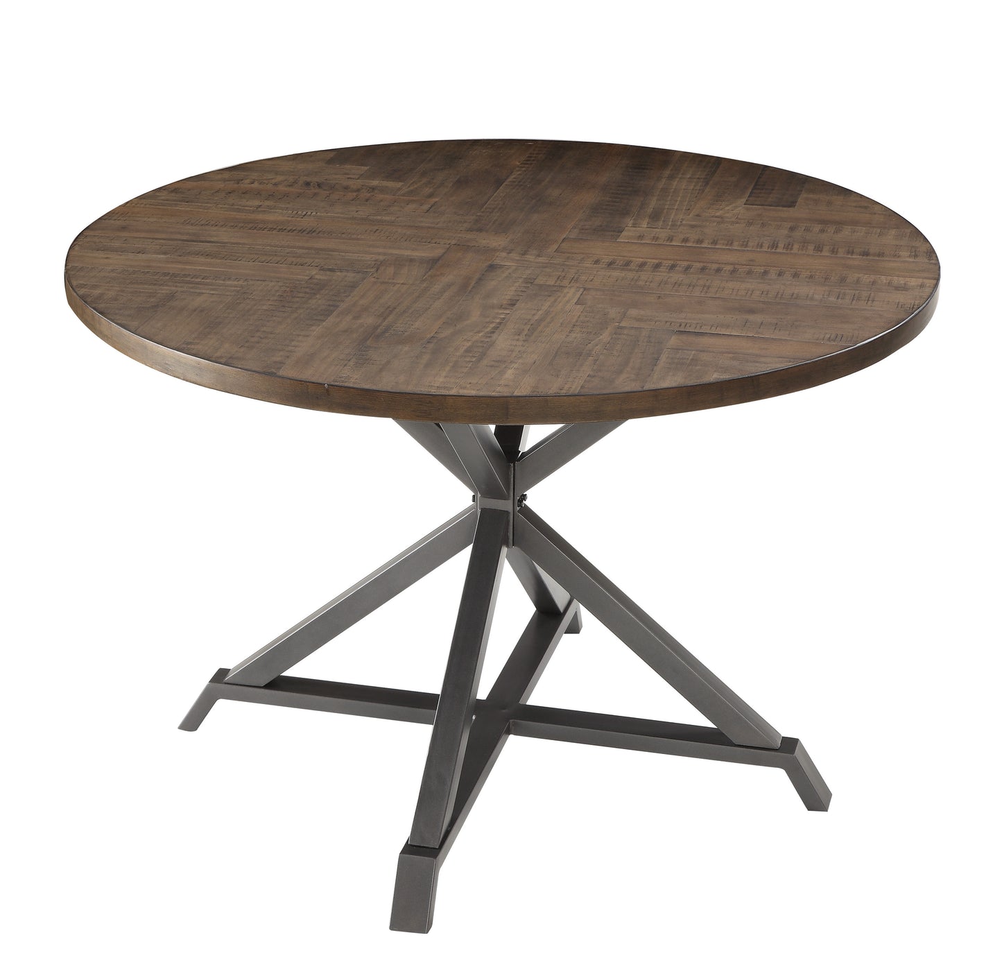 Industrial Round Dining Table 45in Rustic Burnished Brown