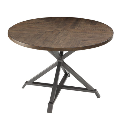 Industrial Round Dining Table 45in Rustic Burnished Brown