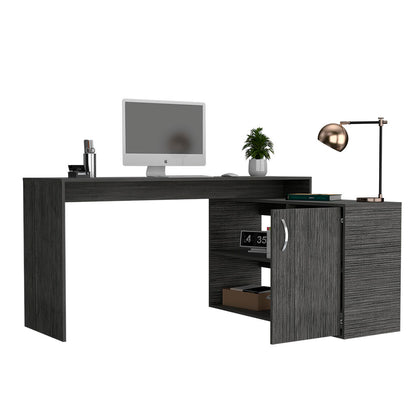 Contemporary L-Shaped Workstation Desk with Mixed Storage Options - Smokey Oak