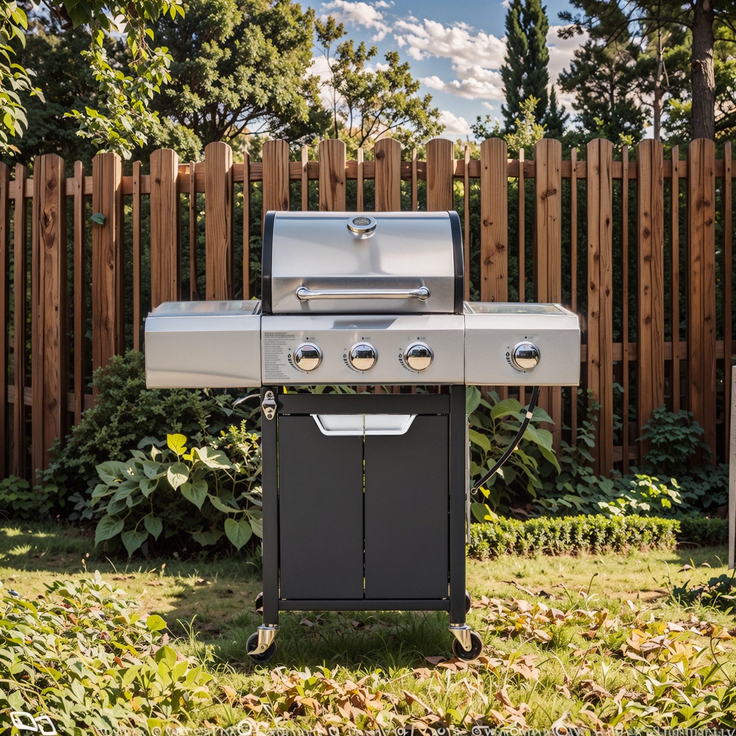 Outdoor Garden Stainless Steel 3 Plus 1 Unit Without Cover With Iron Filler Classic Style Ready To Assemble Black