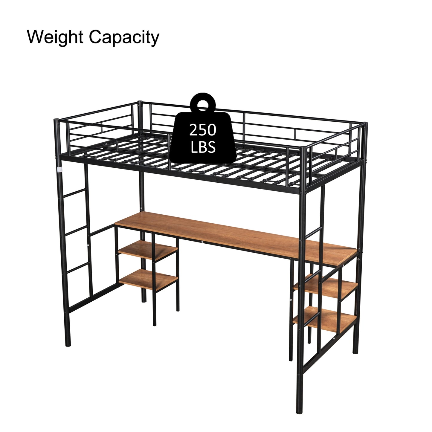 Twin Loft Bed with Integrated Desk & Storage Shelves - Sturdy Metal Construction, Noise Reduction Features, Safety Guardrails, and Dual Side Ladders - No Box Spring Required