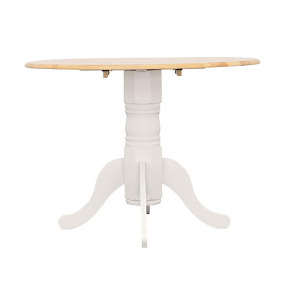 Round Dining Table With Drop Leaf Wood Brown and White
