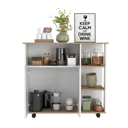 Multifunctional Kitchen Cart with Four Shelves and Locking Casters - Light Oak/White Finish