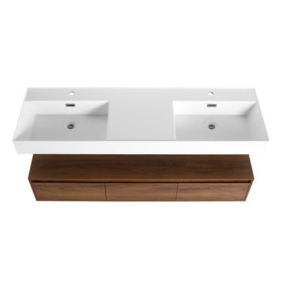 Contemporary 60-Inch Wall-Mounted Bathroom Vanity with Dual Resin Sinks, Soft-Close Drawers, and Floating Design
