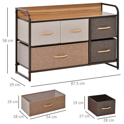 HOMCOM 5-Drawer Fabric Dresser with Wooden Top - Portable Storage Organizer for Bedroom and Entryway