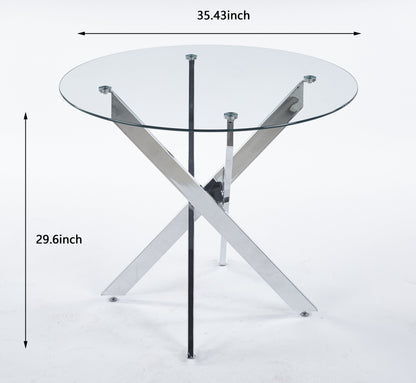 Dining Table With Tempered Glass And Cross Metal Legs Chrome