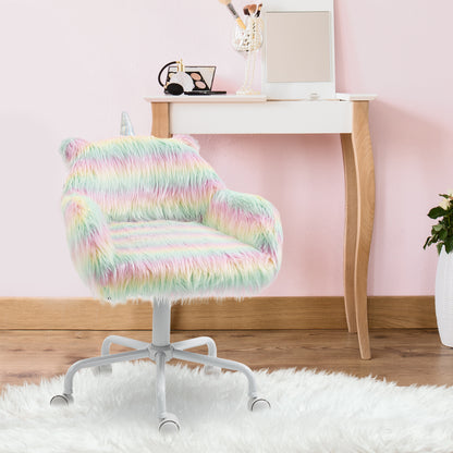 Colorful Fluffy Unicorn Desk Chair with Adjustable Height and 360° Swivel Base