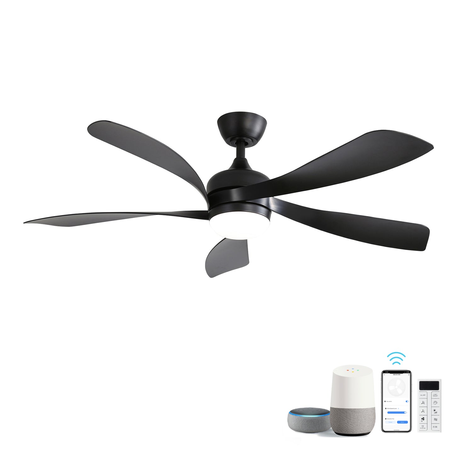 45-Inch Smart Ceiling Fan with DC Motor, App Control, Dimmable LED, Reversible, Timer, Matte Black